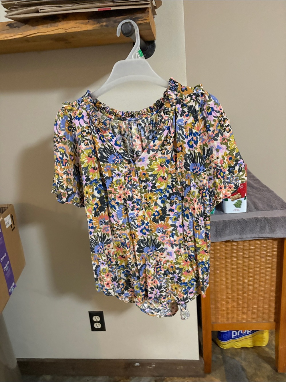 Floral Short-Sleeve Button-Front Top in Multicolor